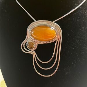 Artistic Orange and Silver Geometric Necklace